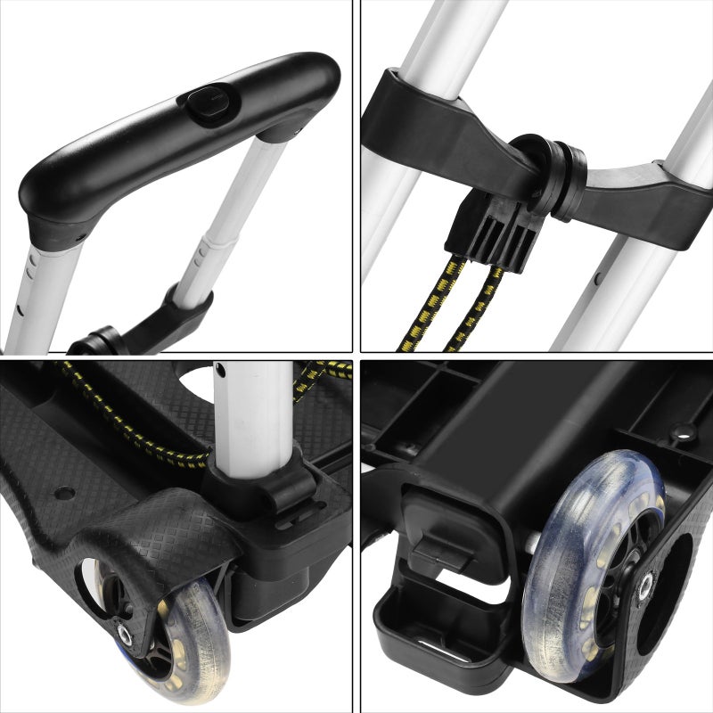 Aceshin Portable Hand Truck Aluminum Folding Luggage Cart Lightweight Compact Trolley with Elastic Hook Rope for Travelling Moving Luggage Personal and Office Use 80 LB - Image 5